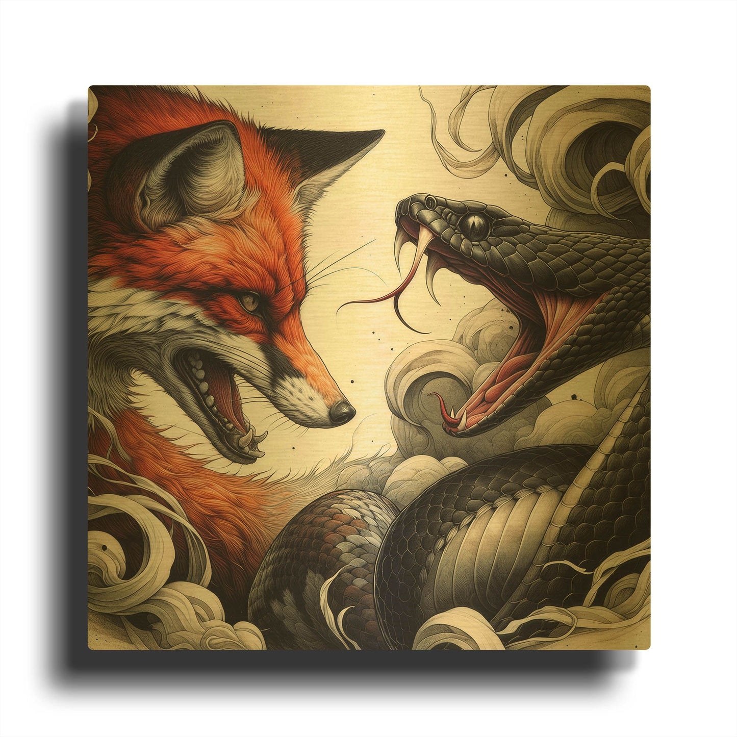 'Fox And Snake' By Rich Monet Gold Metal Wall Art