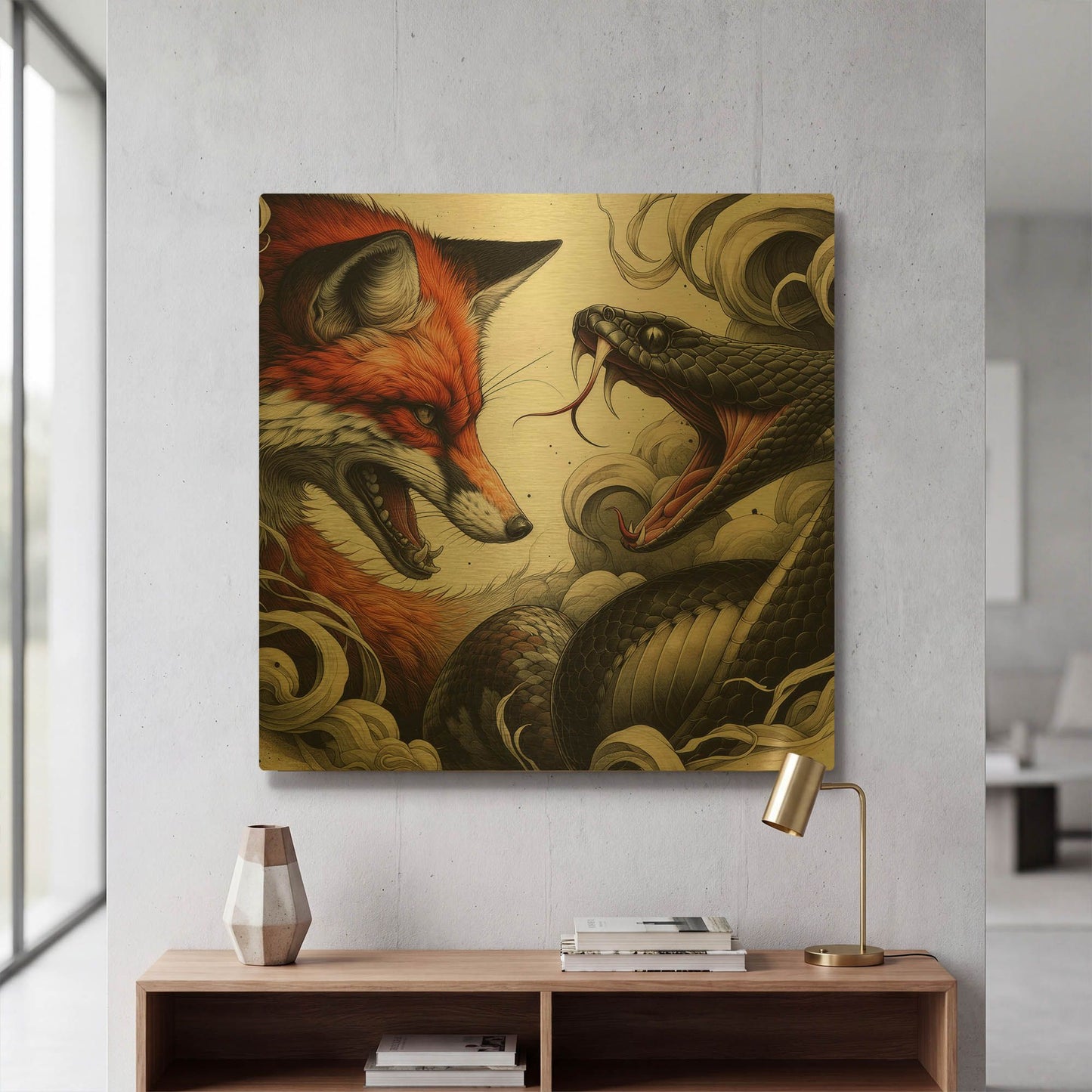 'Fox And Snake' By Rich Monet Gold Metal Wall Art