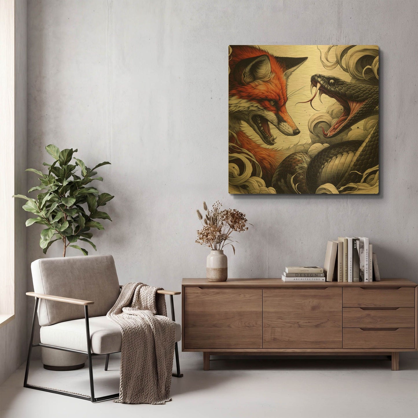 'Fox And Snake' By Rich Monet Gold Metal Wall Art