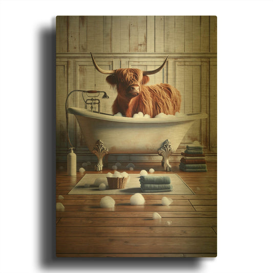 'Moo Bubble Time' By Rich Monet Gold Metal Wall Art