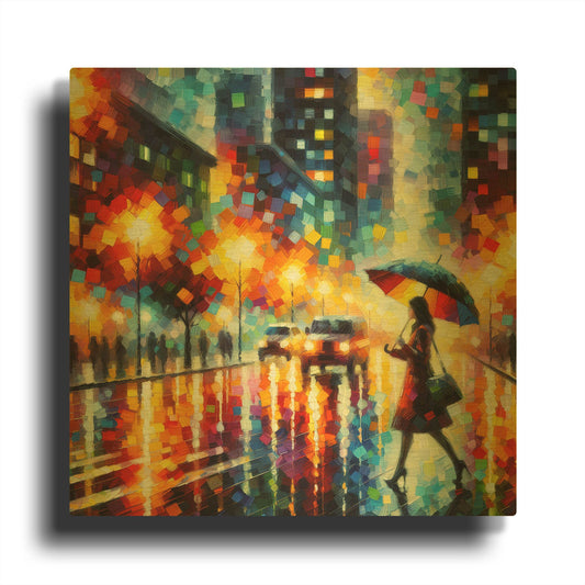 'Rainy NYC' By Rich Monet Gold Metal Wall Art