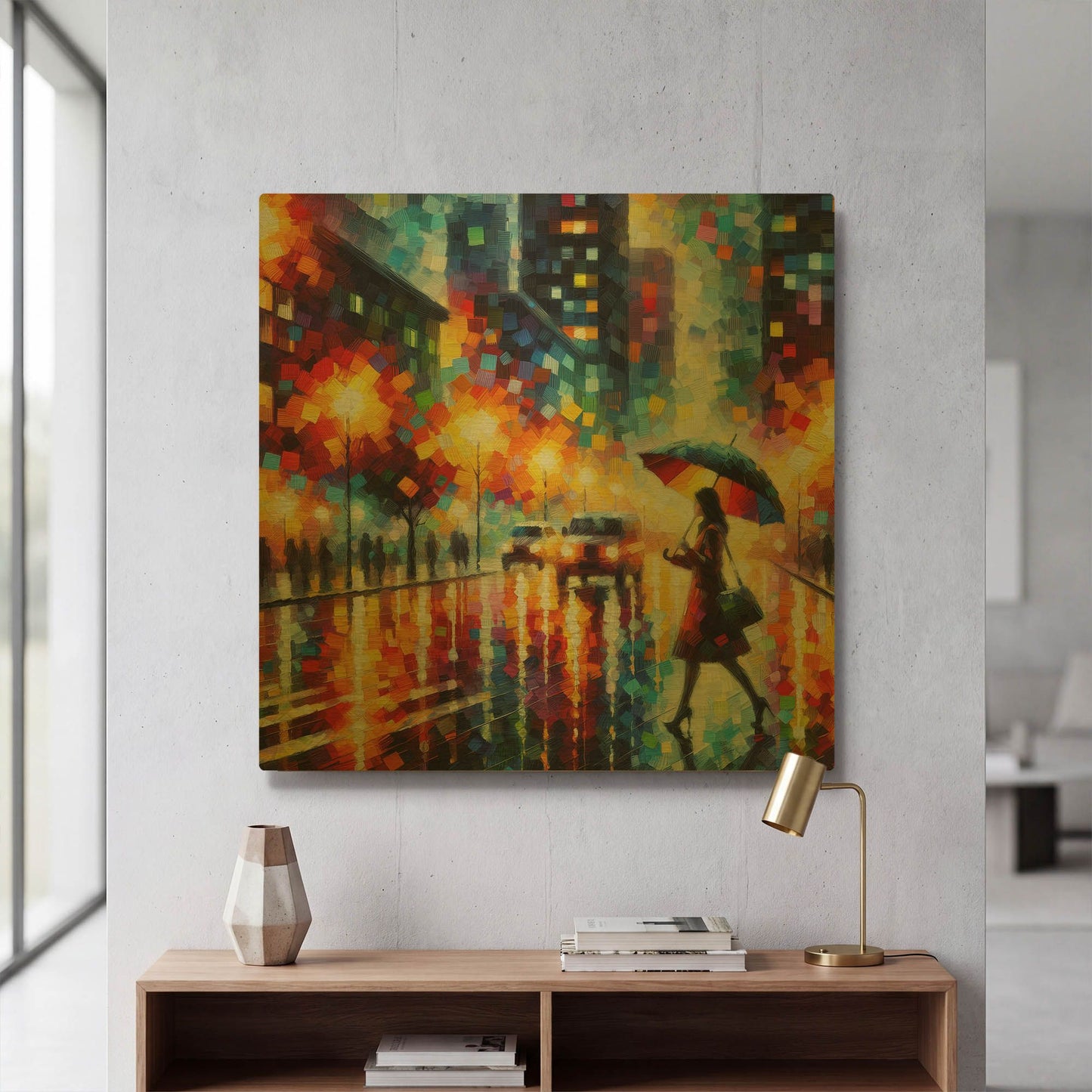 'Rainy NYC' By Rich Monet Gold Metal Wall Art