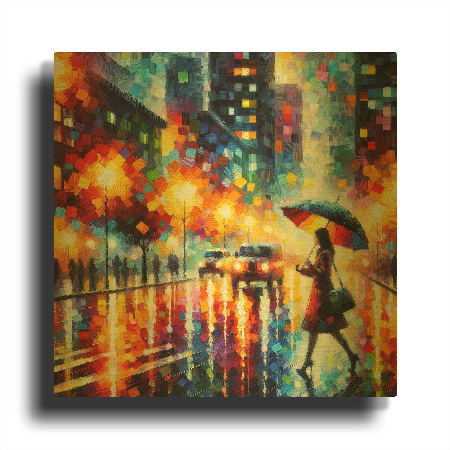 'Rainy NYC' By Rich Monet Gold Metal Wall Art
