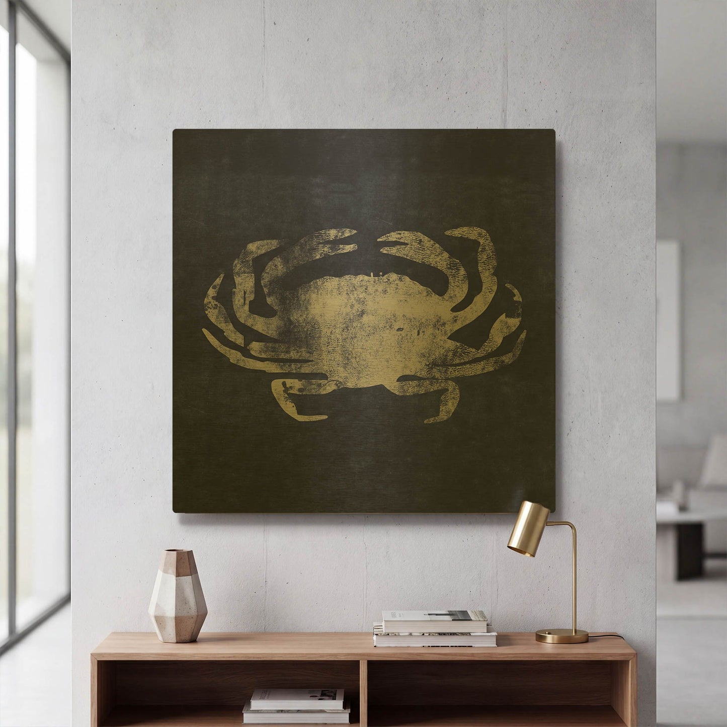 'Indigo Crab' By Linda Woods Gold Metal Wall Art