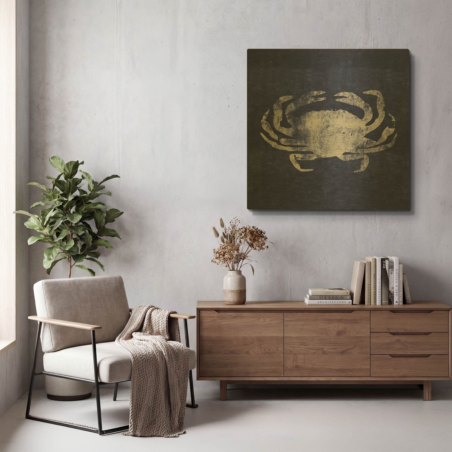 'Indigo Crab' By Linda Woods Gold Metal Wall Art