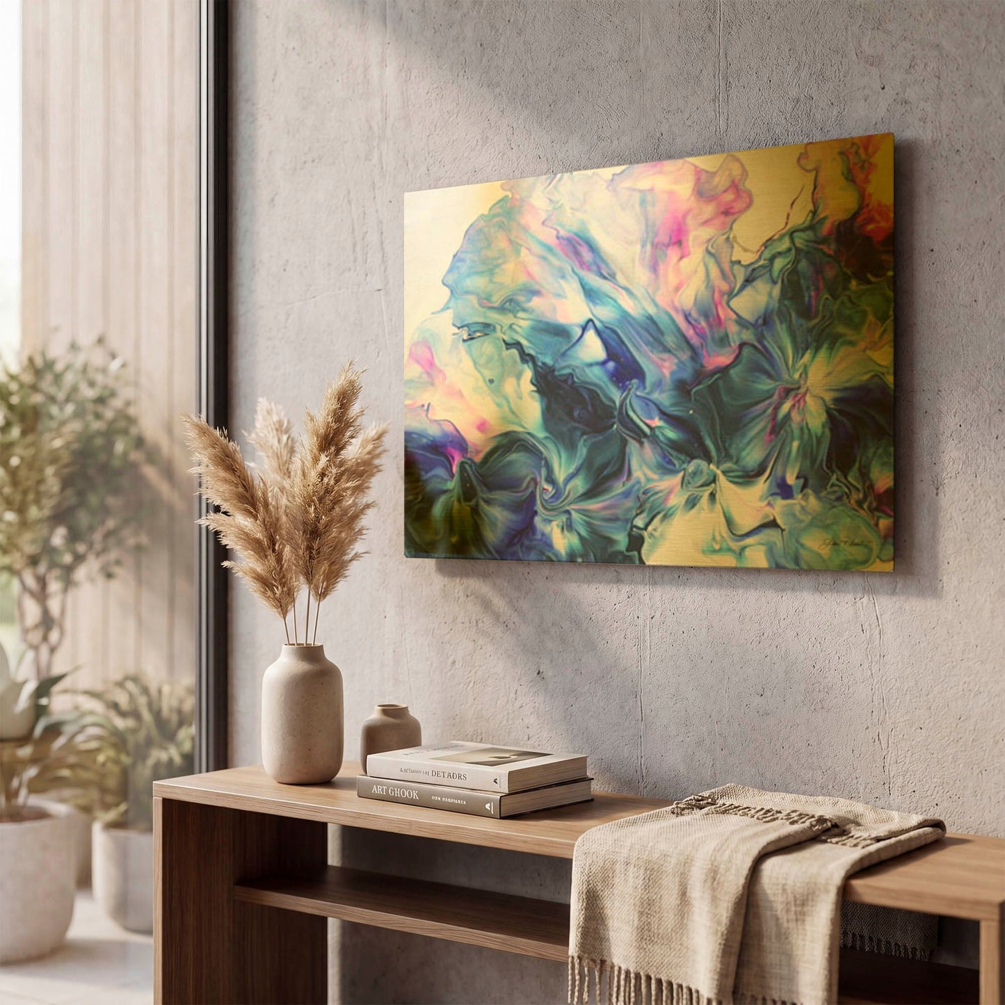 'Abstract Pouring H' By Jean Plout Gold Metal Wall Art