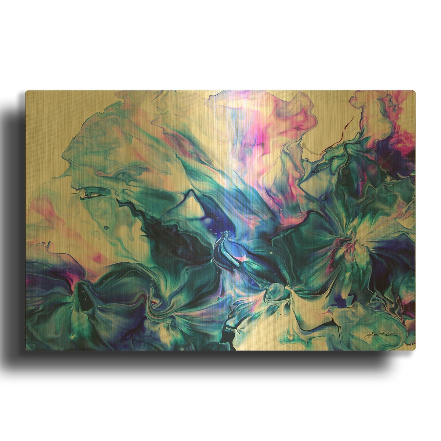'Abstract Pouring H' By Jean Plout Gold Metal Wall Art
