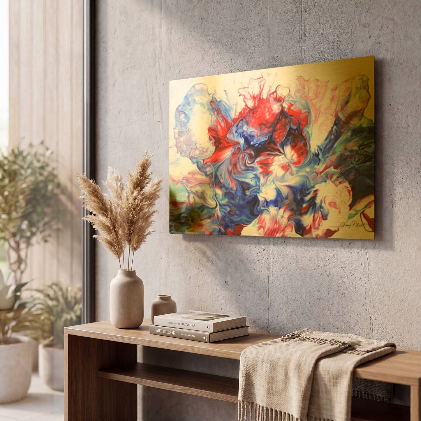 'Abstract Pouring I' By Jean Plout Gold Metal Wall Art