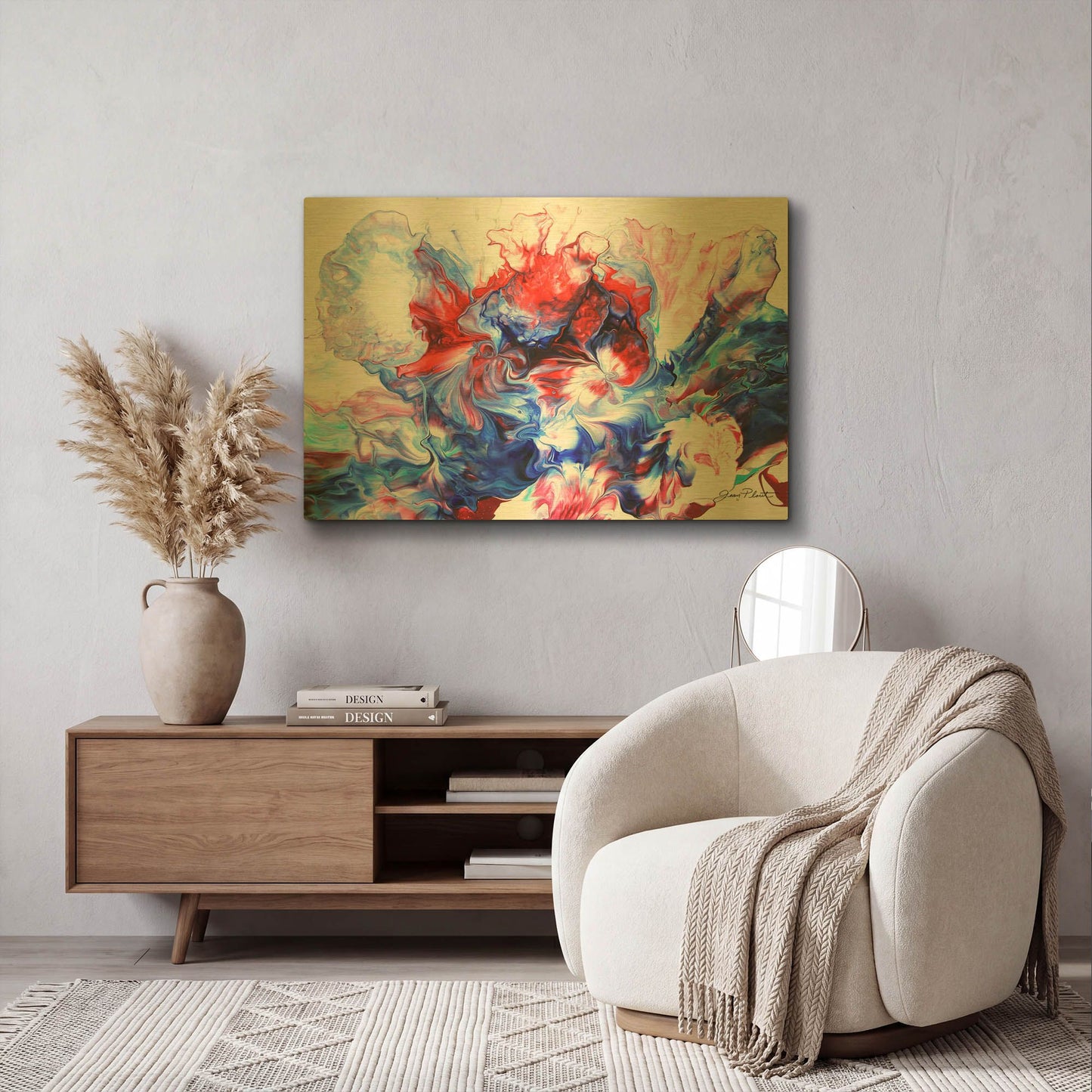 'Abstract Pouring I' By Jean Plout Gold Metal Wall Art
