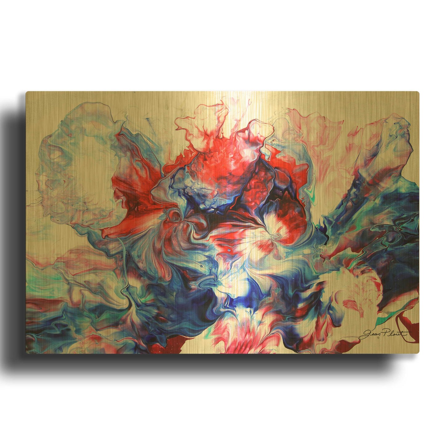 'Abstract Pouring I' By Jean Plout Gold Metal Wall Art