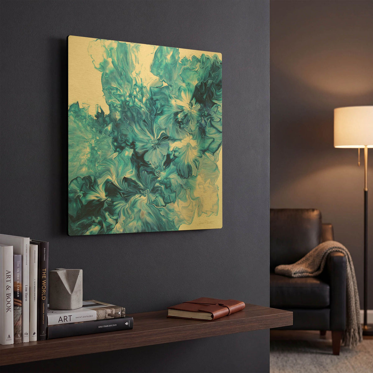 'Abstract Pouring O' By Jean Plout Gold Metal Wall Art