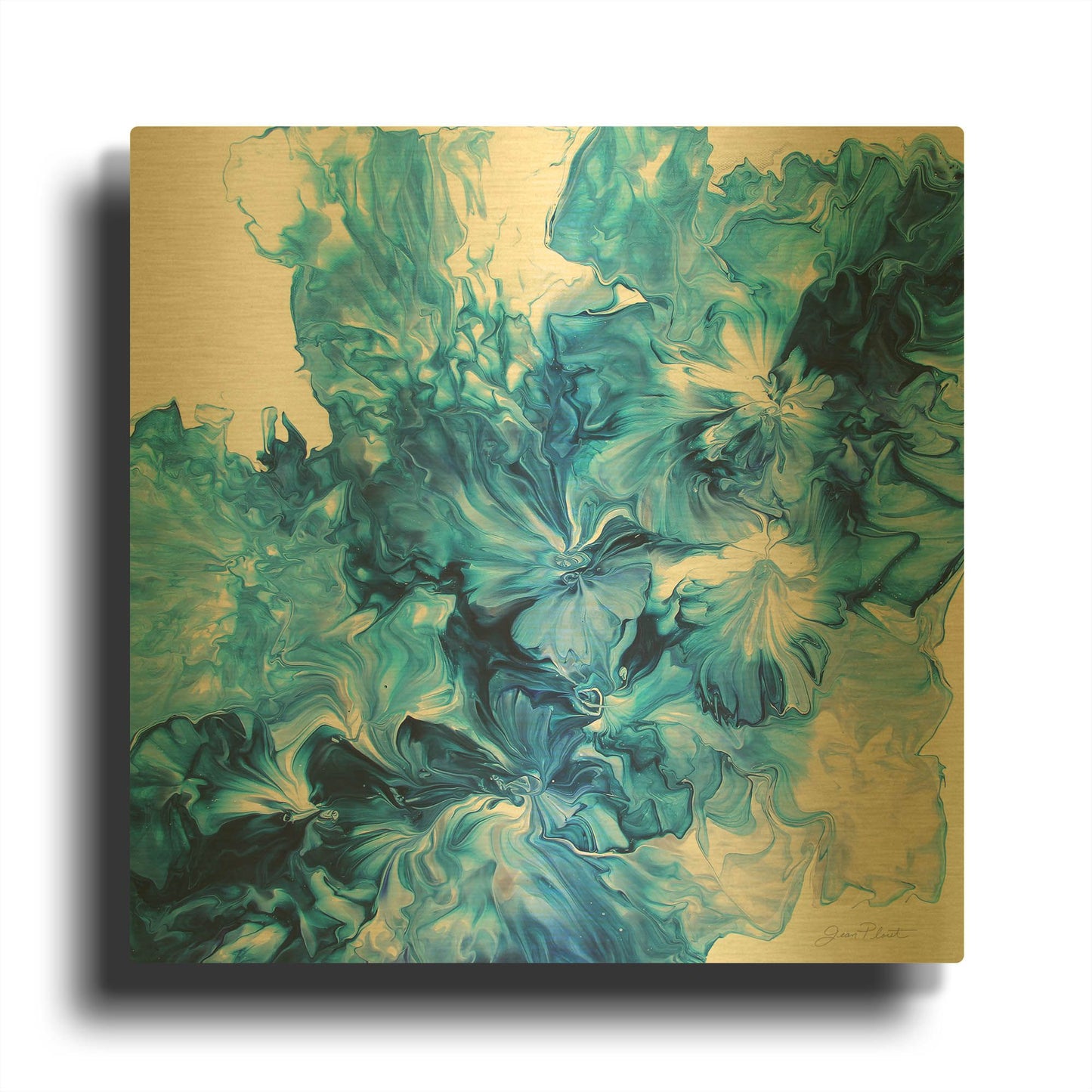 'Abstract Pouring O' By Jean Plout Gold Metal Wall Art