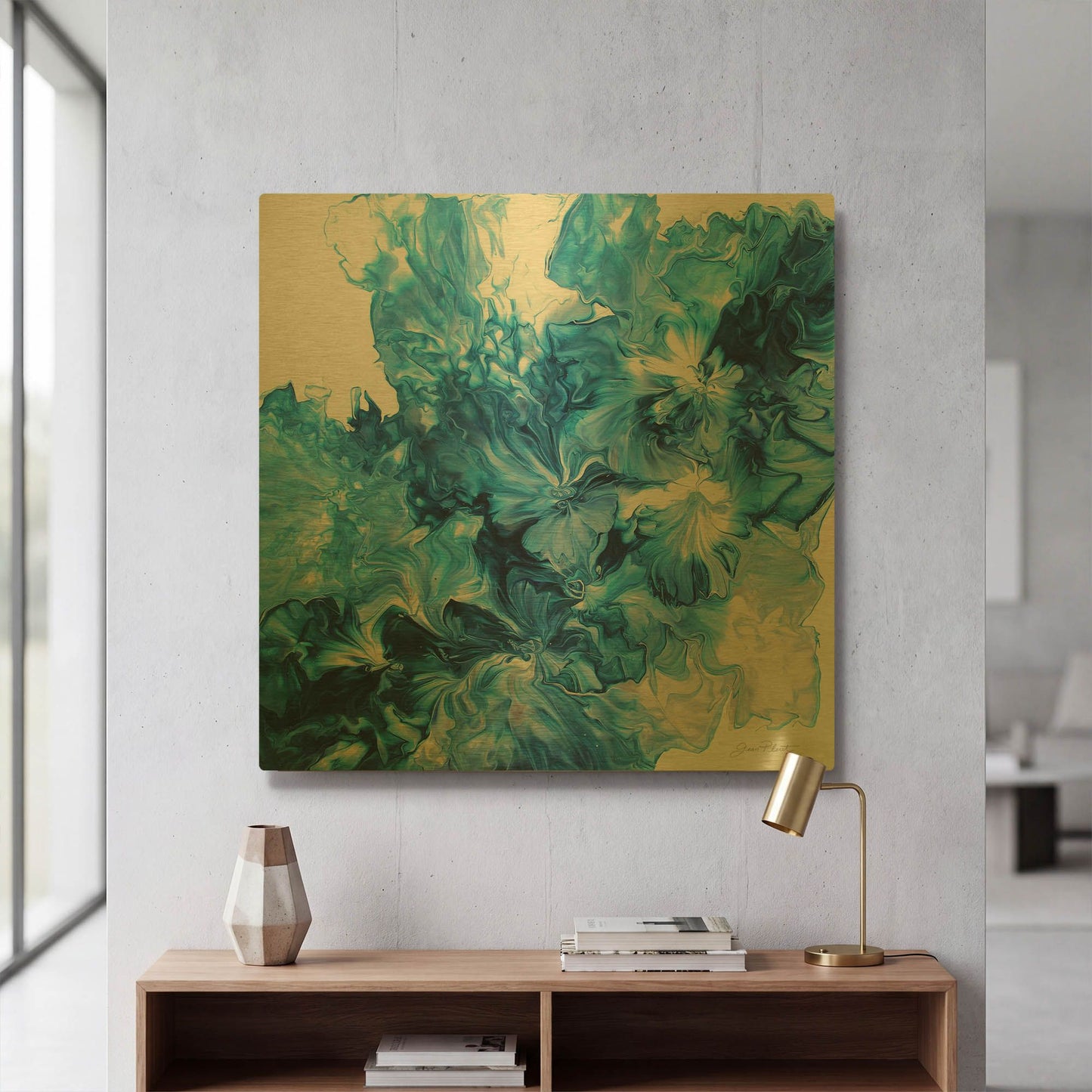 'Abstract Pouring O' By Jean Plout Gold Metal Wall Art