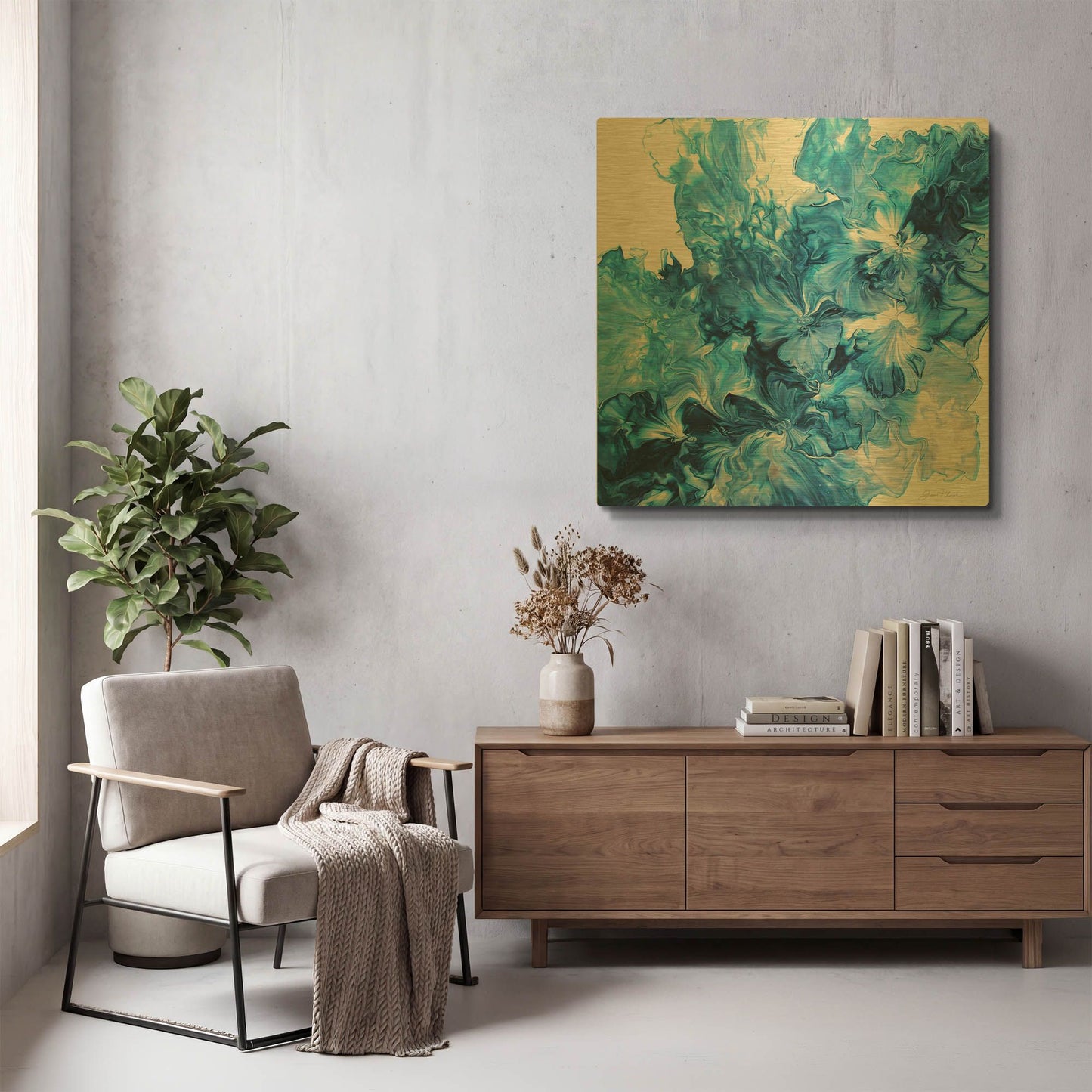 'Abstract Pouring O' By Jean Plout Gold Metal Wall Art