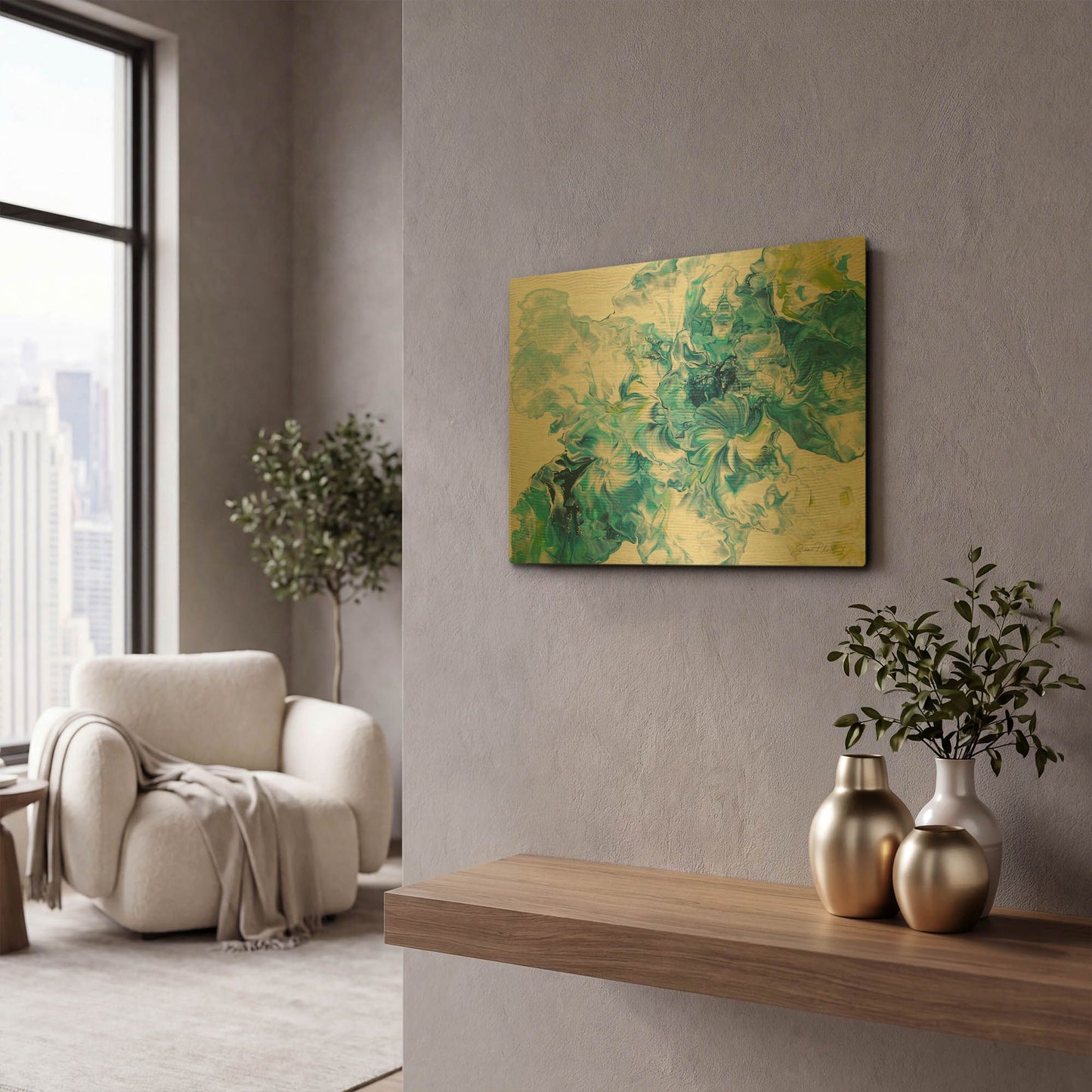 'Abstract Pouring P' By Jean Plout Gold Metal Wall Art