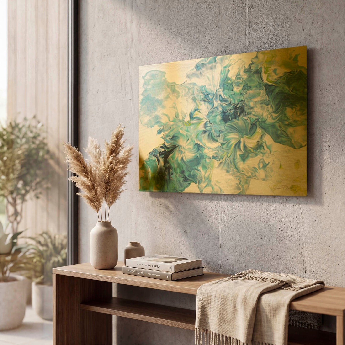 'Abstract Pouring P' By Jean Plout Gold Metal Wall Art