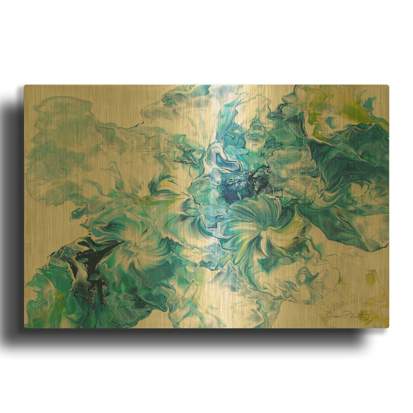 'Abstract Pouring P' By Jean Plout Gold Metal Wall Art