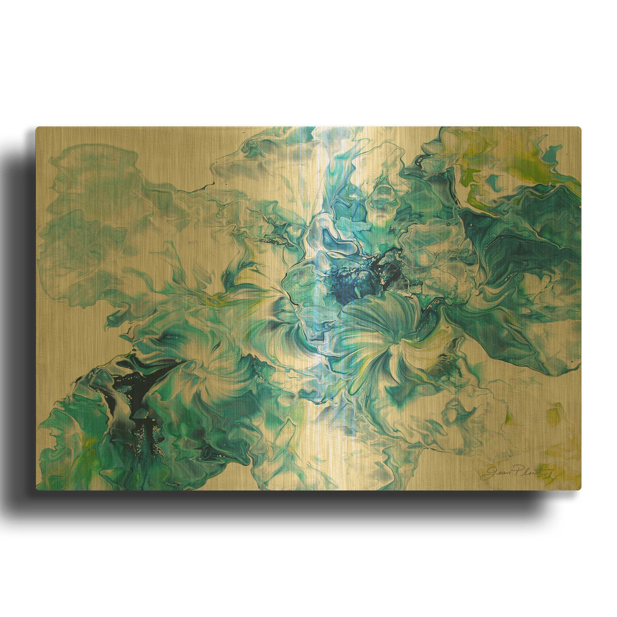'Abstract Pouring P' By Jean Plout Gold Metal Wall Art