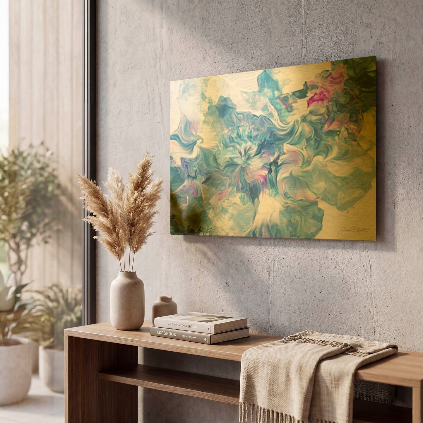 'Abstract Pouring Q' By Jean Plout Gold Metal Wall Art