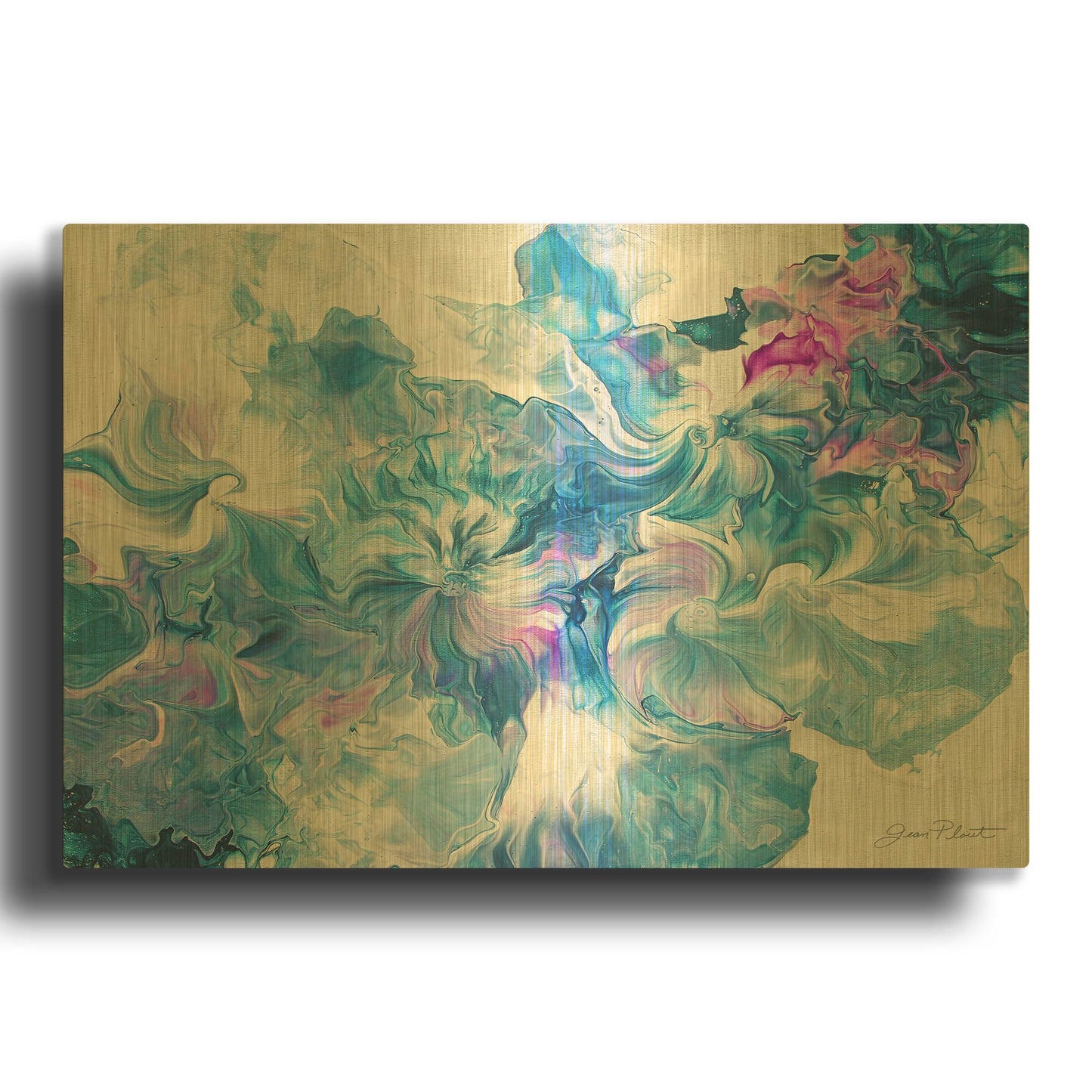 'Abstract Pouring Q' By Jean Plout Gold Metal Wall Art