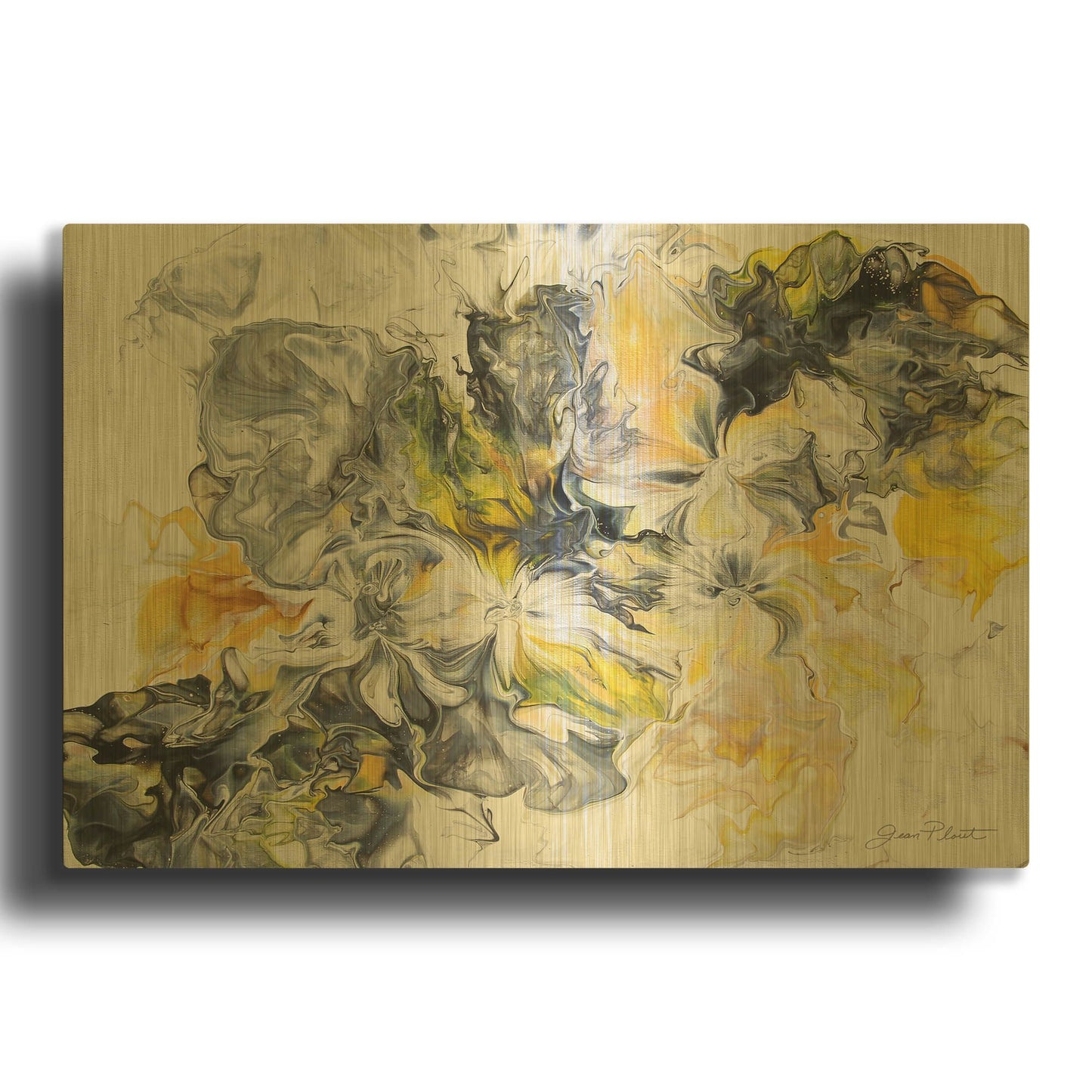 'Abstract Pouring S' By Jean Plout Gold Metal Wall Art
