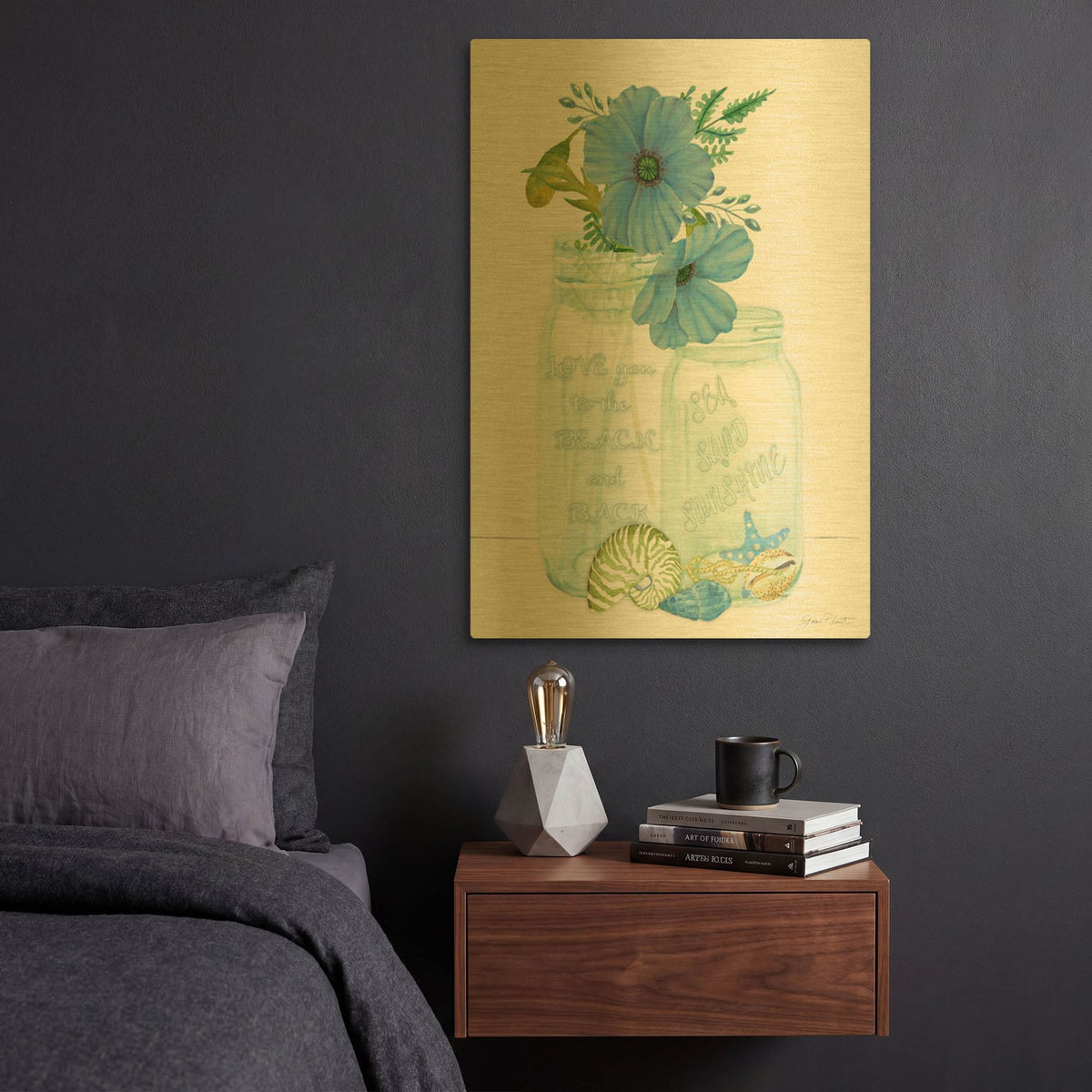 'Beachy Mason Jars' By Jean Plout Gold Metal Wall Art