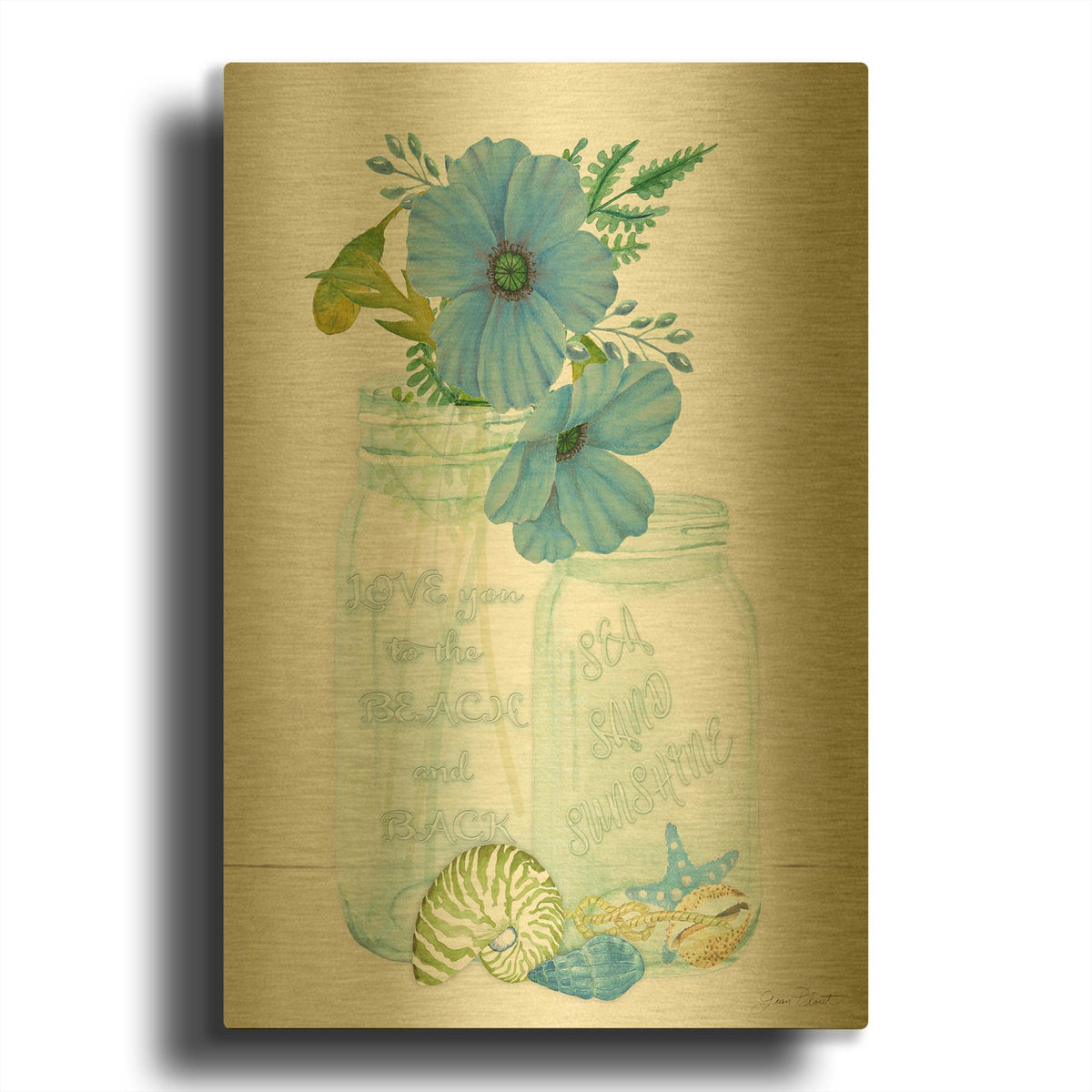 'Beachy Mason Jars' By Jean Plout Gold Metal Wall Art