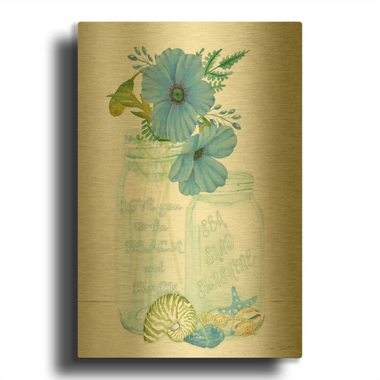 'Beachy Mason Jars' By Jean Plout Gold Metal Wall Art