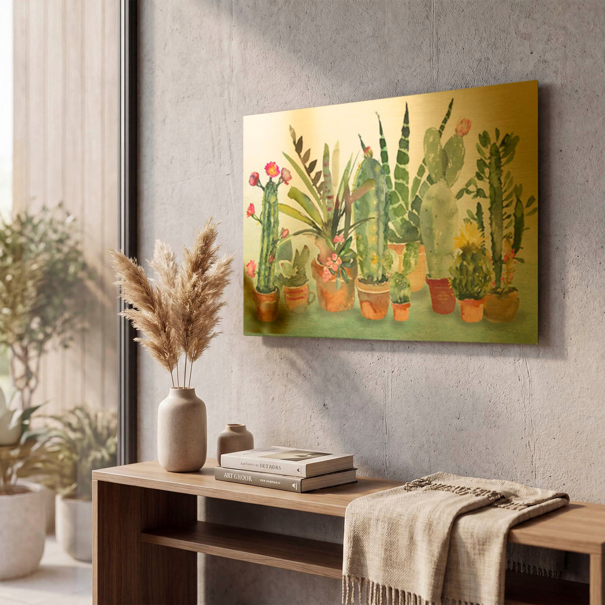 'Beautiful Cactus Garden' By Jean Plout Gold Metal Wall Art