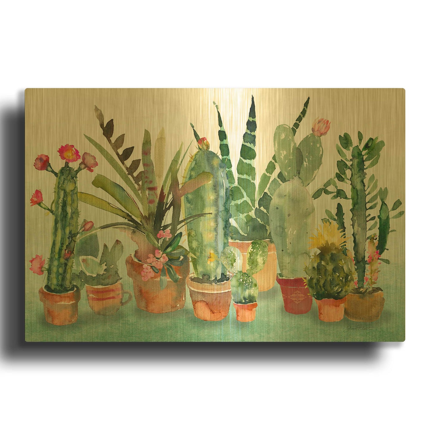 'Beautiful Cactus Garden' By Jean Plout Gold Metal Wall Art