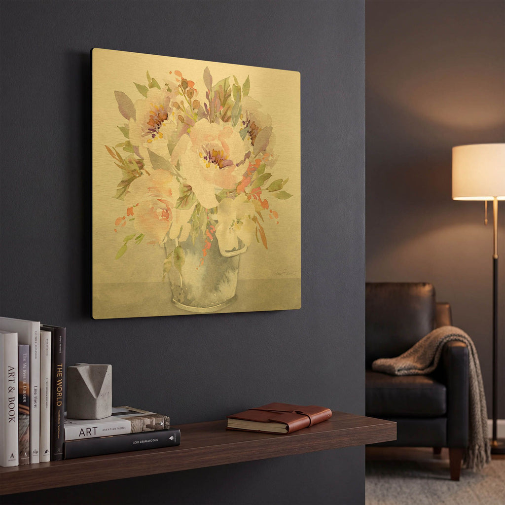 'Beautiful Floral Bouquet A' By Jean Plout Gold Metal Wall Art