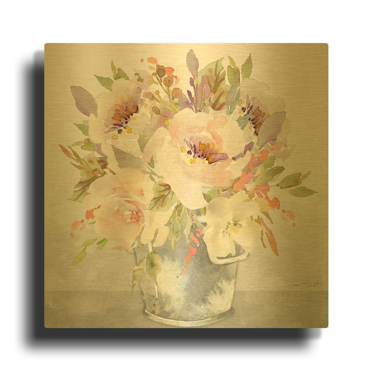 'Beautiful Floral Bouquet A' By Jean Plout Gold Metal Wall Art