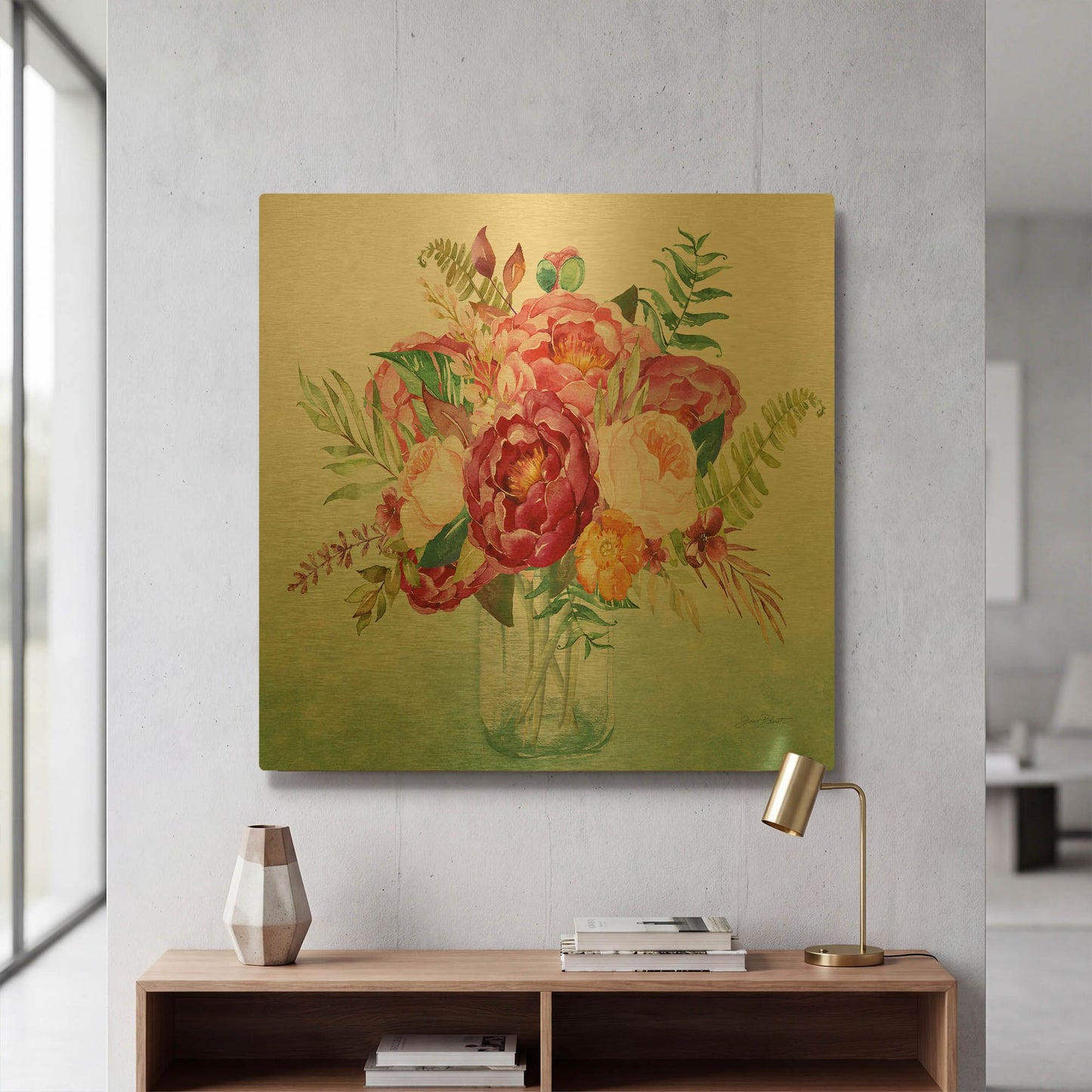 'Beautiful Floral Bouquet B' By Jean Plout Gold Metal Wall Art