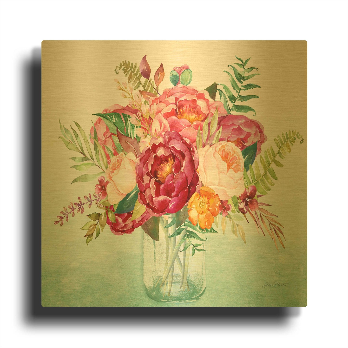 'Beautiful Floral Bouquet B' By Jean Plout Gold Metal Wall Art