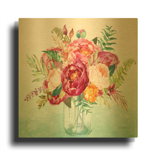 'Beautiful Floral Bouquet B' By Jean Plout Gold Metal Wall Art