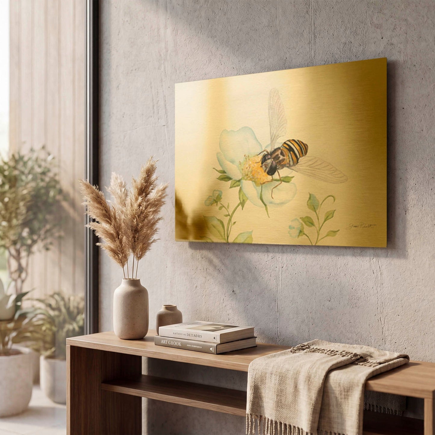 'Bee In Watercolor' By Jean Plout Gold Metal Wall Art