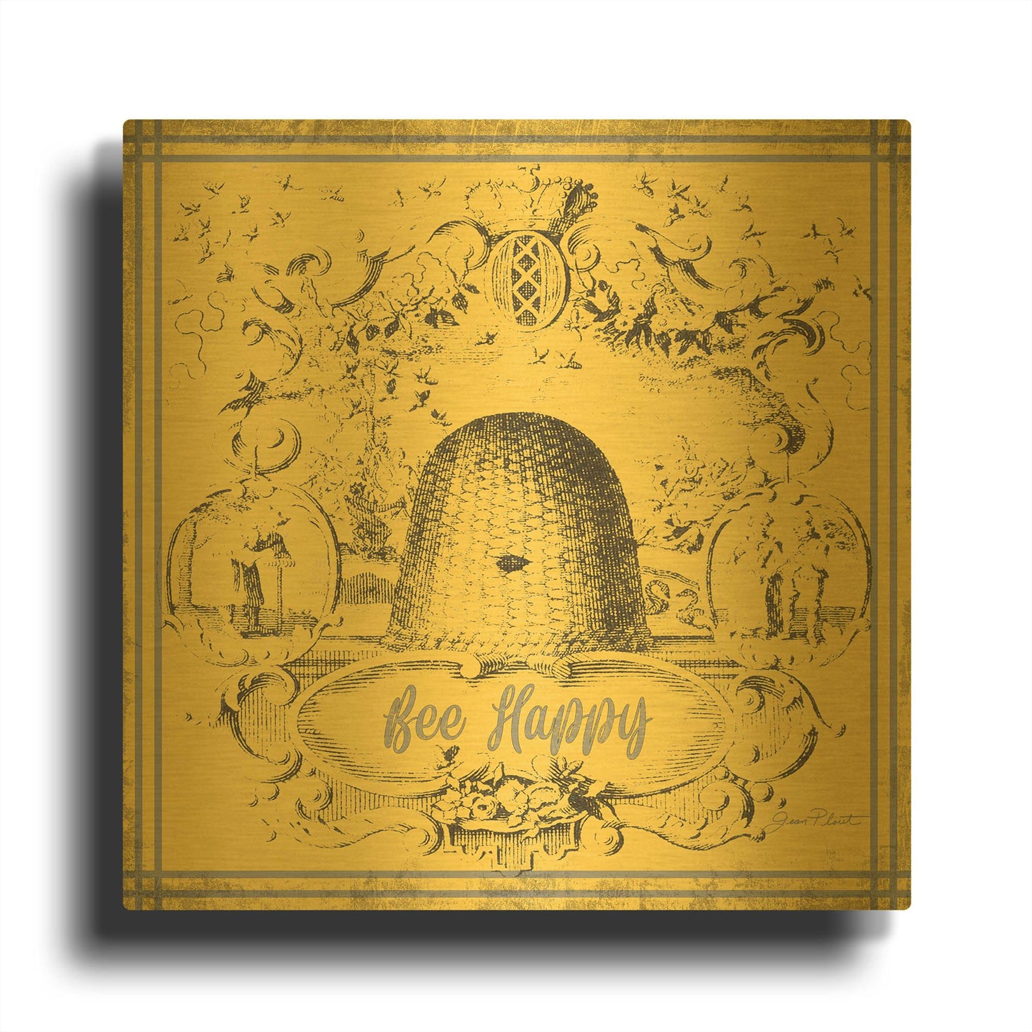'Bee Memories B' By Jean Plout Gold Metal Wall Art