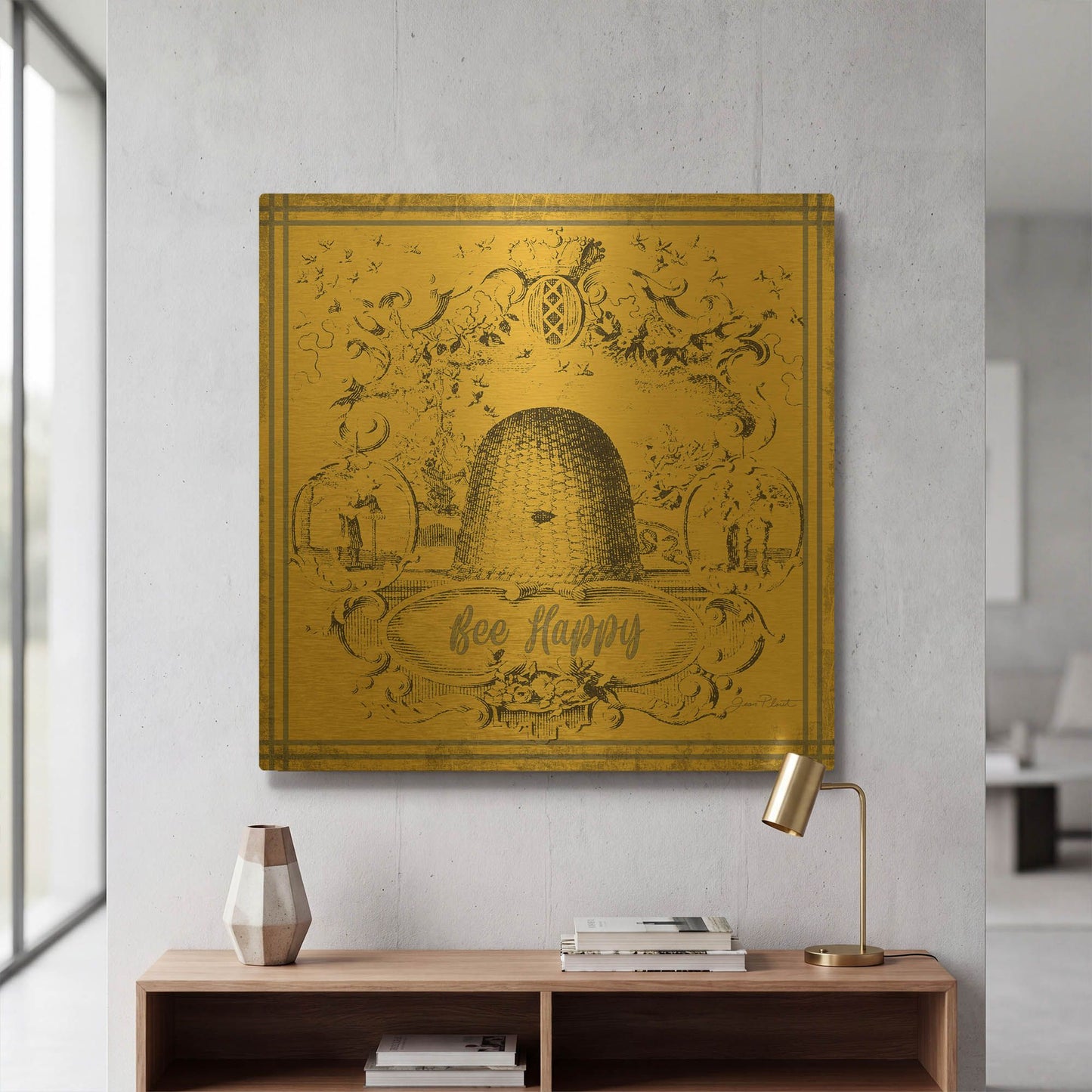 'Bee Memories B' By Jean Plout Gold Metal Wall Art