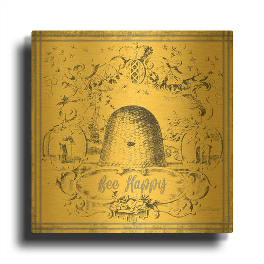 'Bee Memories B' By Jean Plout Gold Metal Wall Art