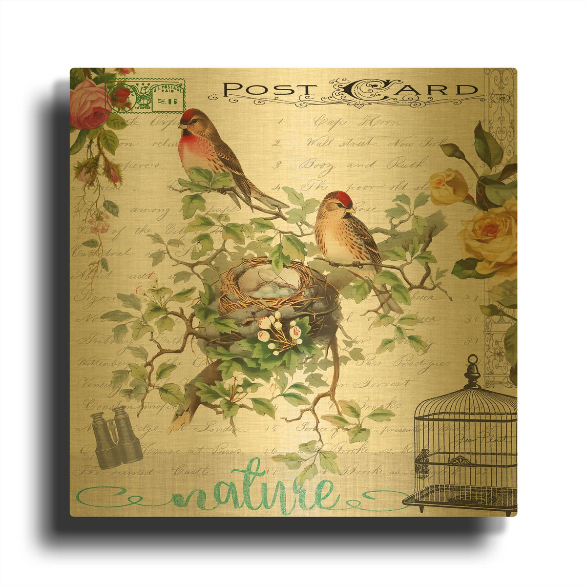 'Birdwatchers Dream 3' By Jean Plout Gold Metal Wall Art