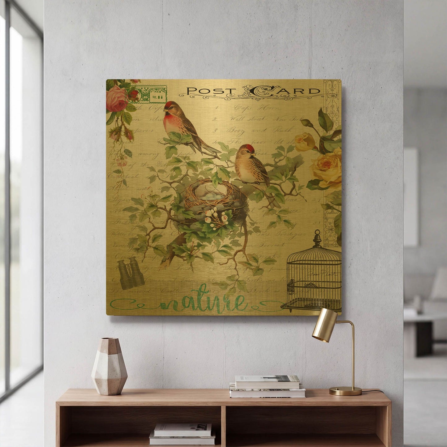 'Birdwatchers Dream 3' By Jean Plout Gold Metal Wall Art