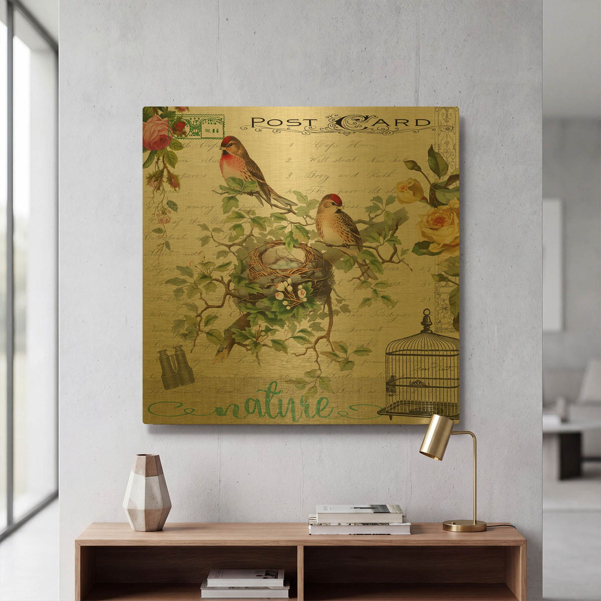 'Birdwatchers Dream 3' By Jean Plout Gold Metal Wall Art