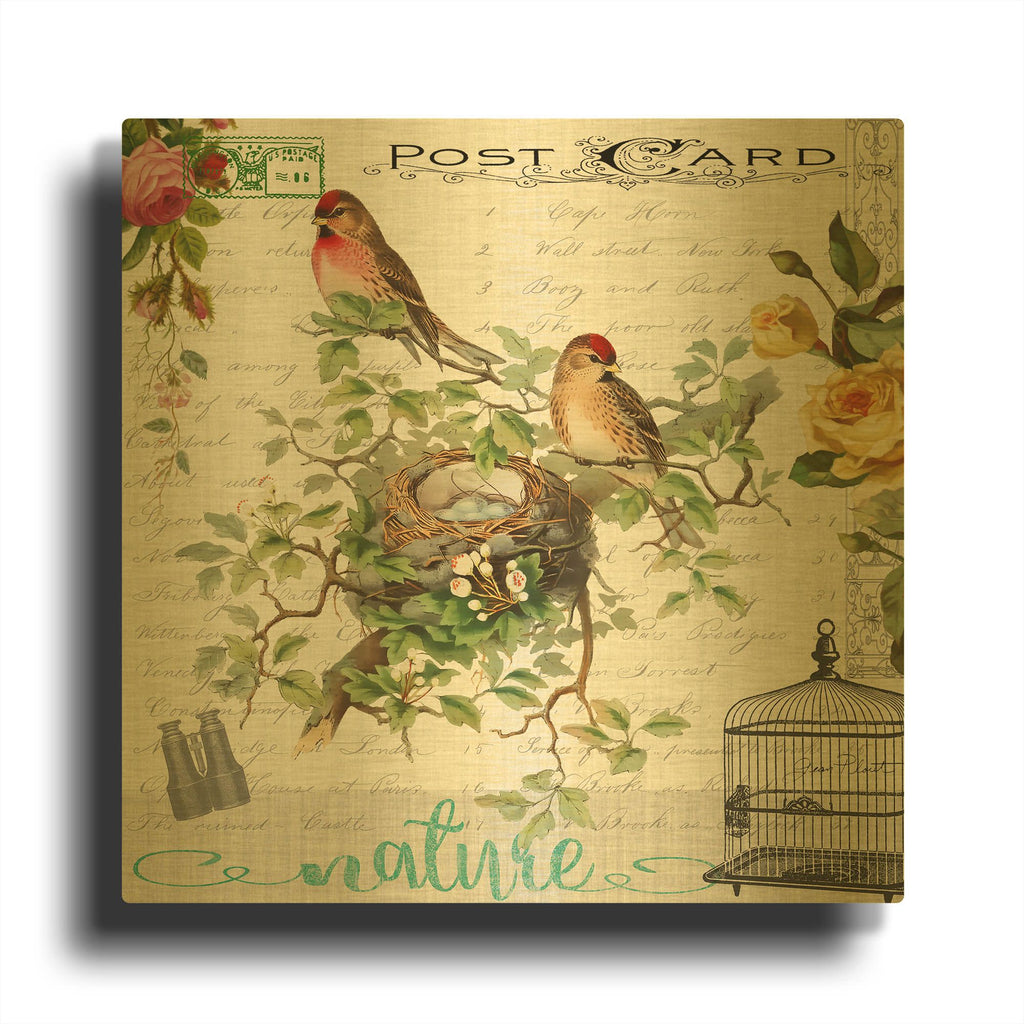 'Birdwatchers Dream 3' By Jean Plout Gold Metal Wall Art