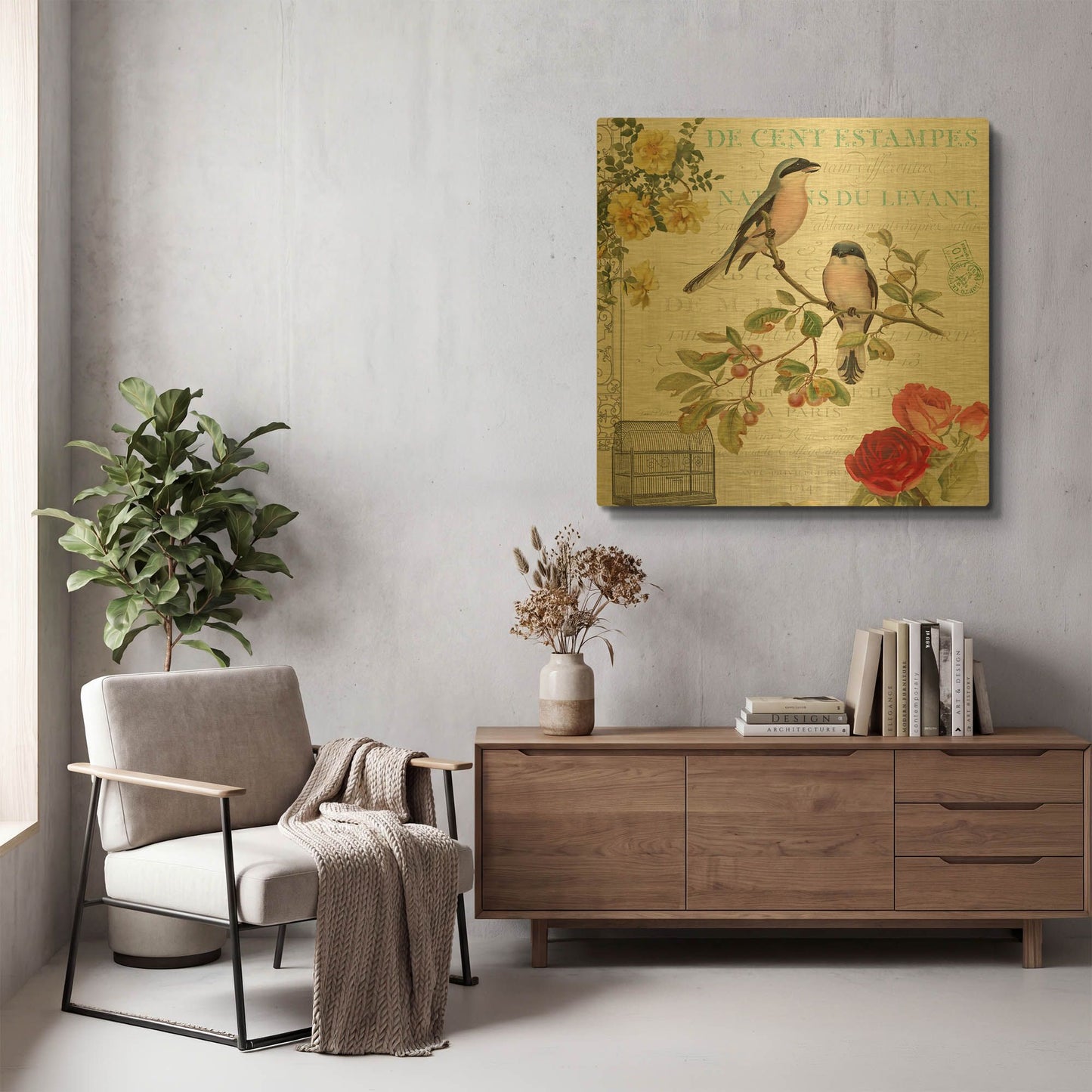 'Birdwatchers Dream 4' By Jean Plout Gold Metal Wall Art