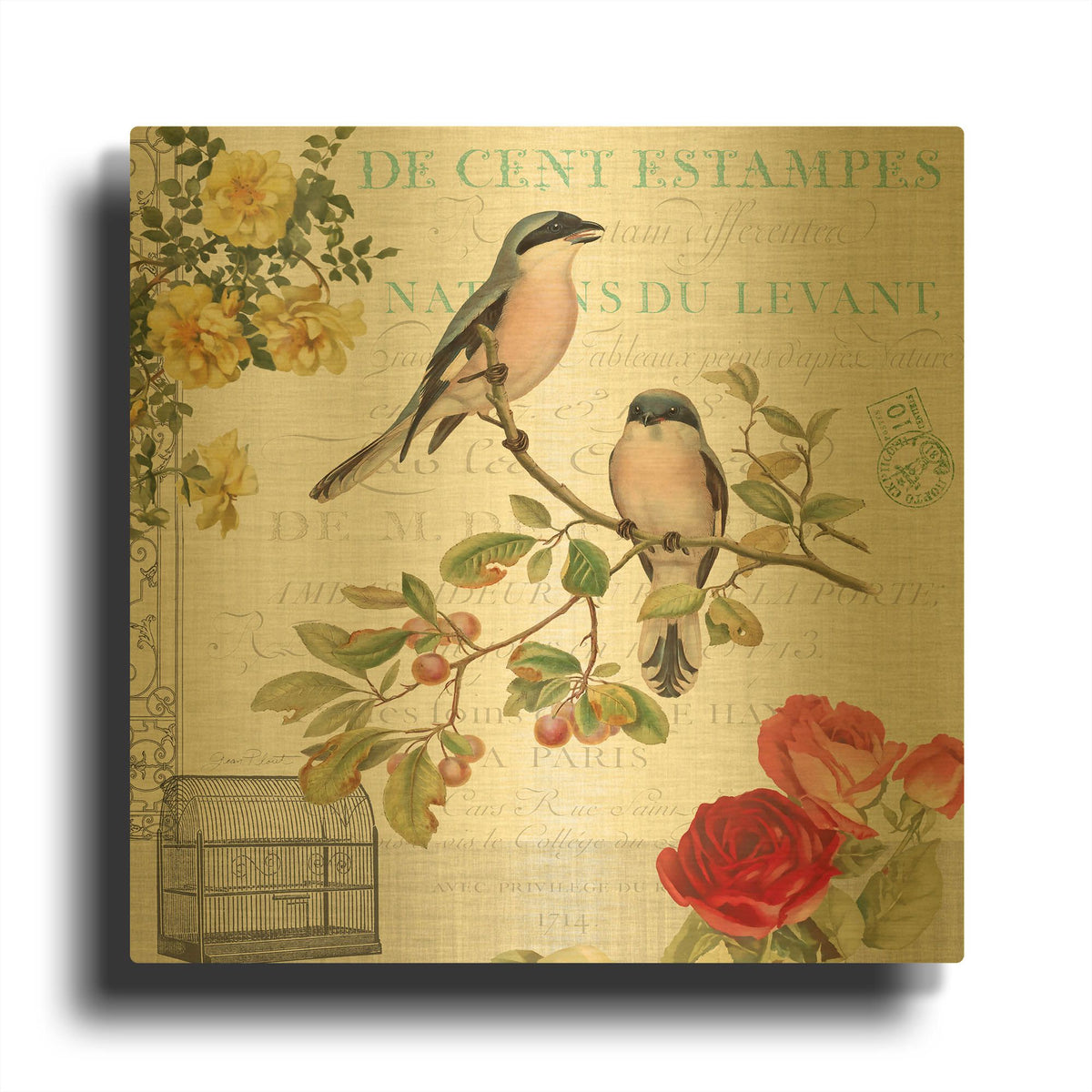 'Birdwatchers Dream 4' By Jean Plout Gold Metal Wall Art
