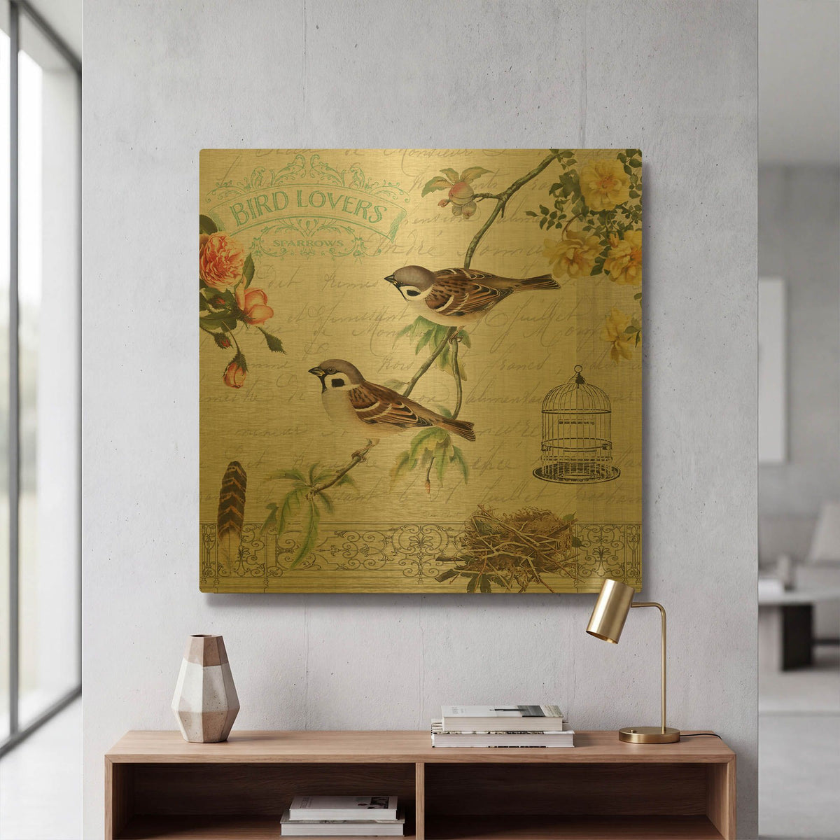 'Birdwatchers Dream 5' By Jean Plout Gold Metal Wall Art