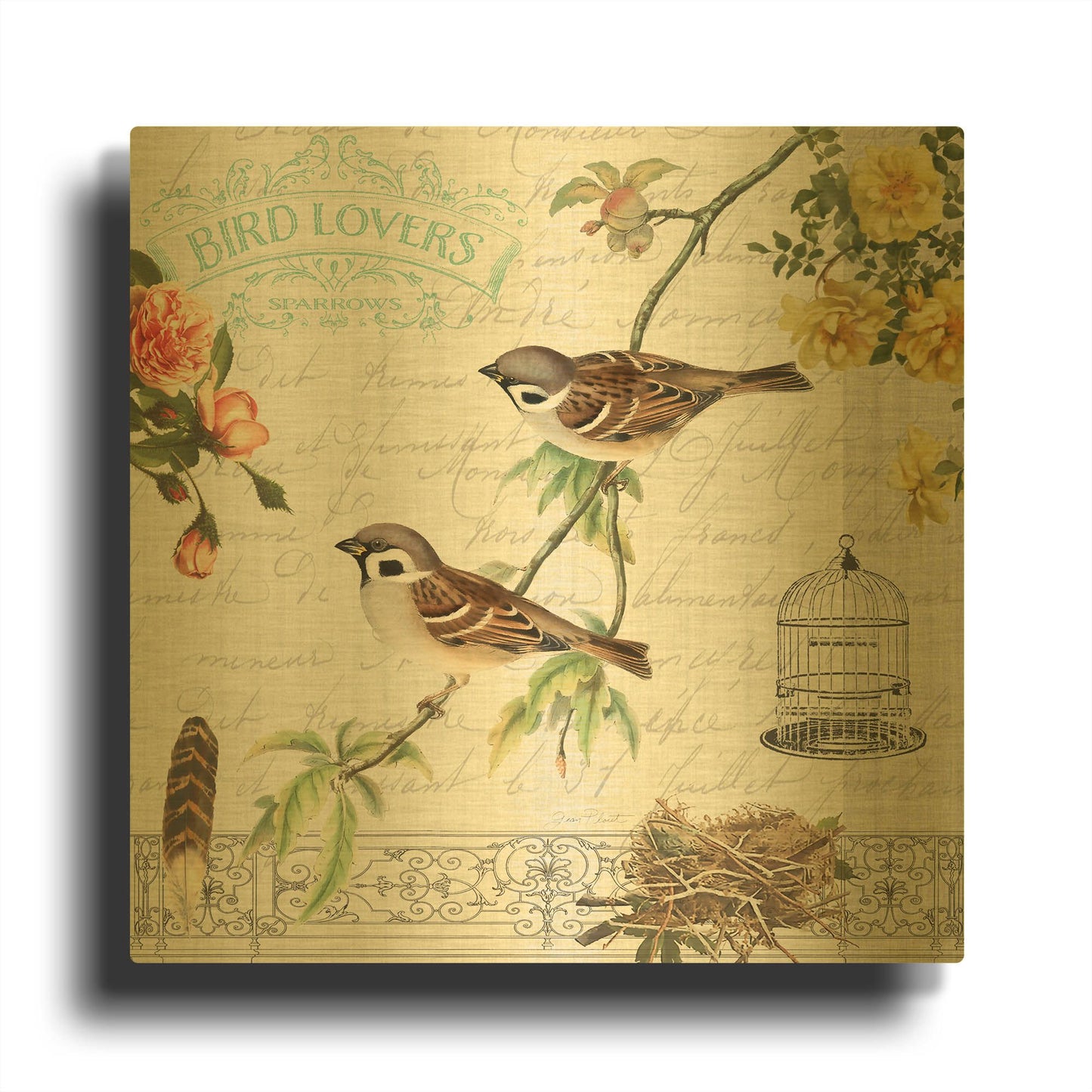 'Birdwatchers Dream 5' By Jean Plout Gold Metal Wall Art