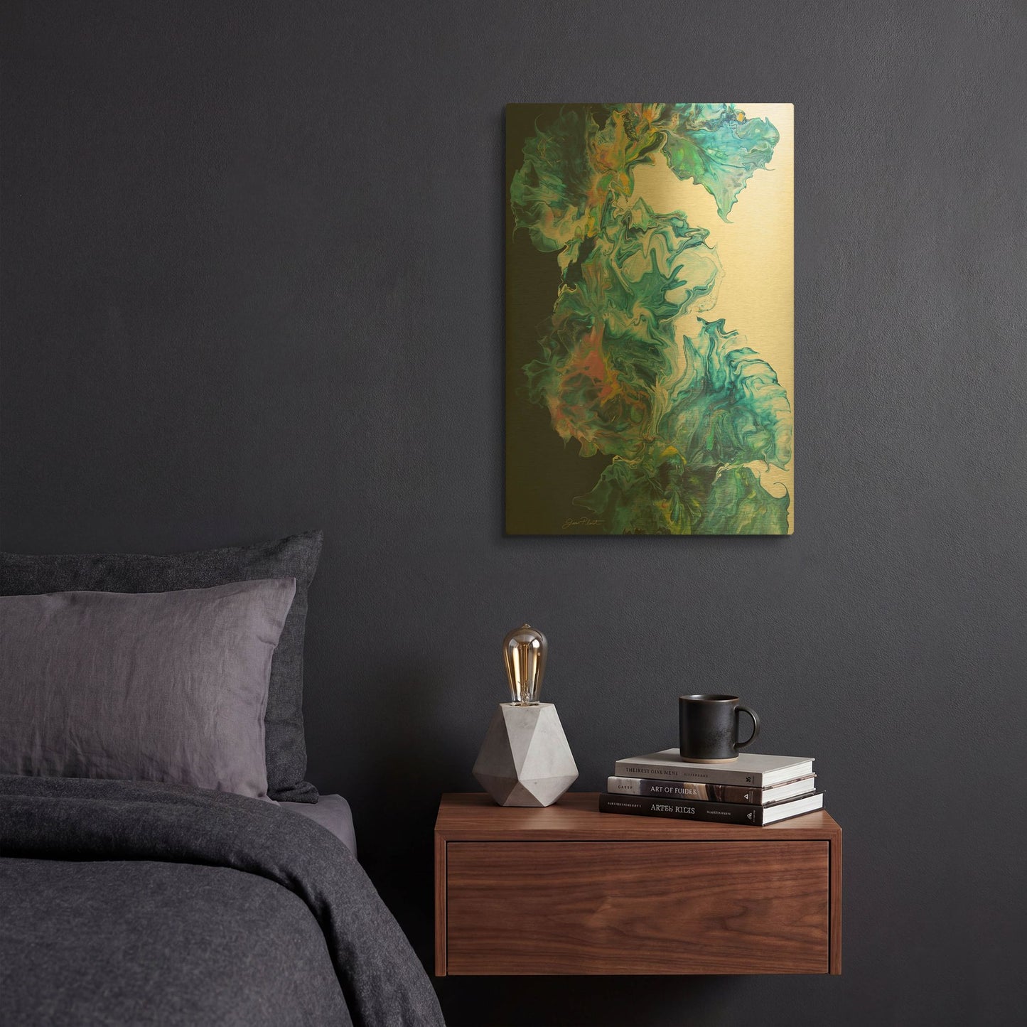 'Blue Fluid Magic' By Jean Plout Gold Metal Wall Art