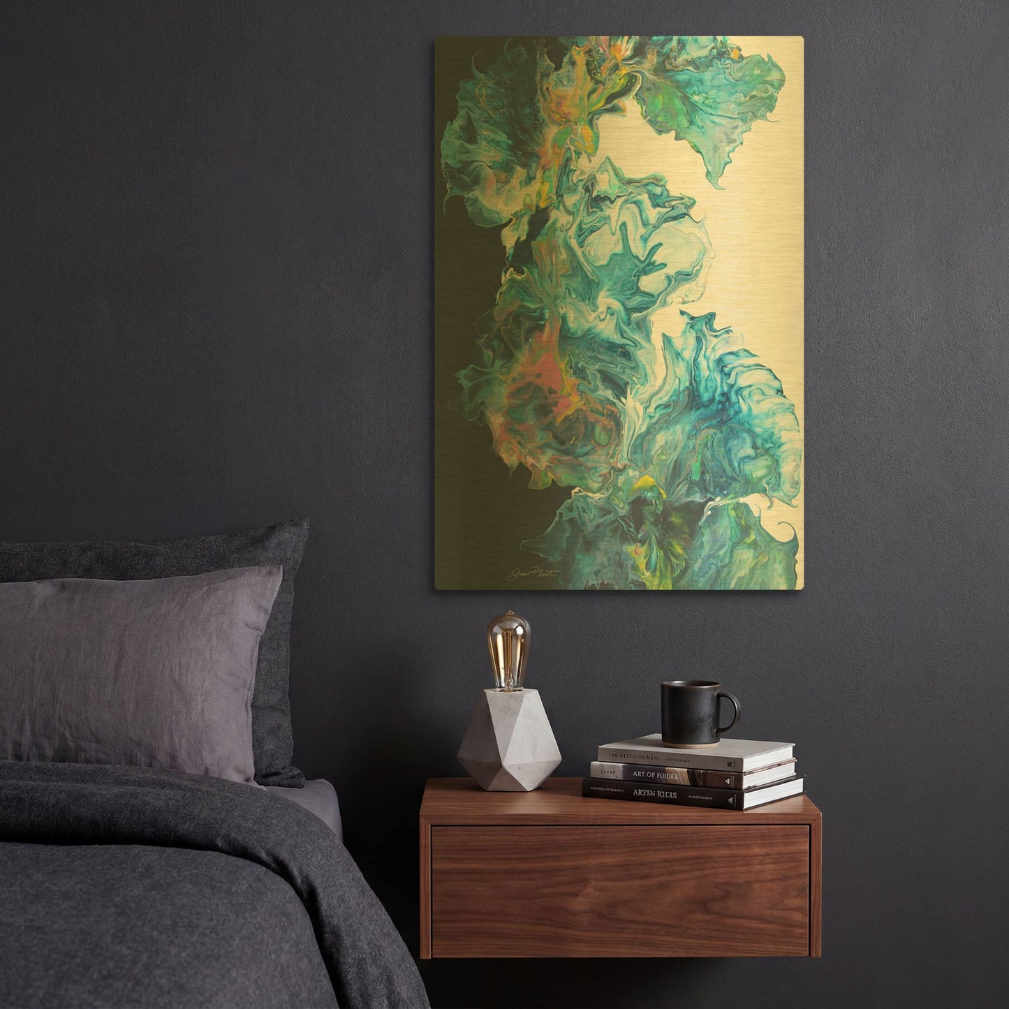 'Blue Fluid Magic' By Jean Plout Gold Metal Wall Art
