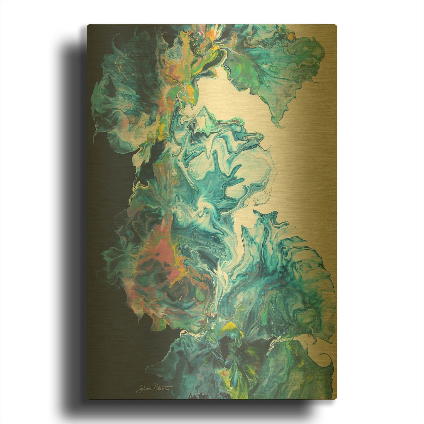 'Blue Fluid Magic' By Jean Plout Gold Metal Wall Art